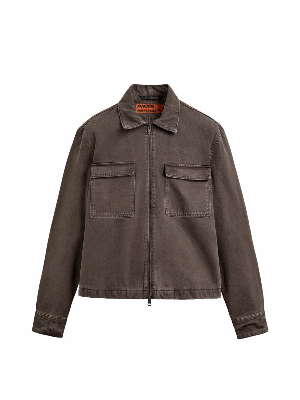 Zara Men's Chocolate Brown Military Zip-Up Jacket